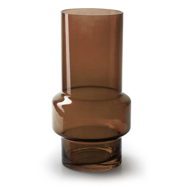 Bloemenvaas in luxe moderne stijl - kastanje bruin/transparant glas - H22 x D11 cm - Vazen
