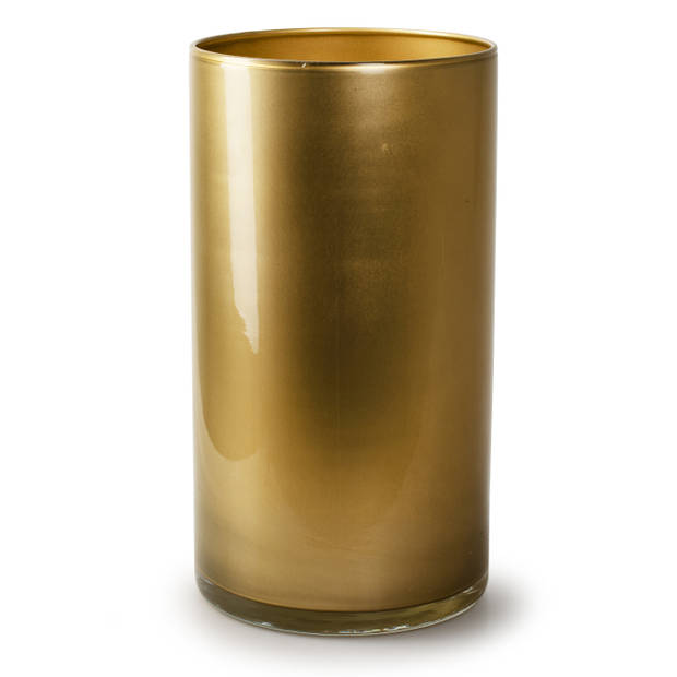 2x Stuks Bloemenvazen - cilinder model glas - metallic goud - H30 x D15 cm - Vazen