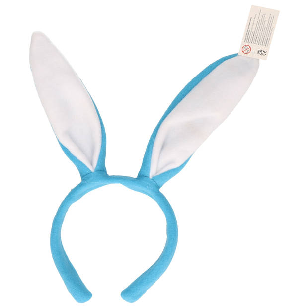 Konijnen/bunny oren licht blauw met wit voor volwassenen 27 x 28 cm - Verkleedhoofddeksels