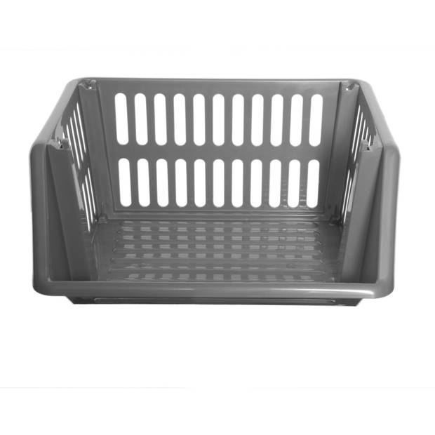 Mand/organizer - 2x - stapelbaar - grijs - 35 x 29 x 17 cm - Opbergmanden