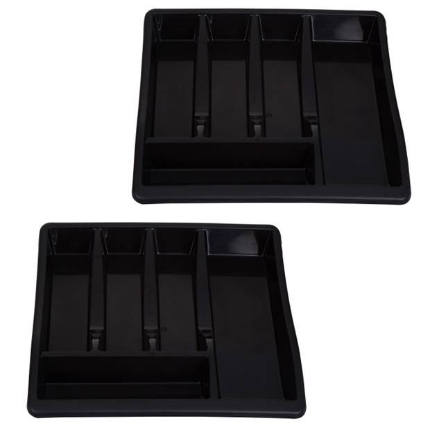 Bestekbak/keuken organizer - 2x - 5-vaks - Zwart - 39 x 39 x 6 cm - Bestekbakken