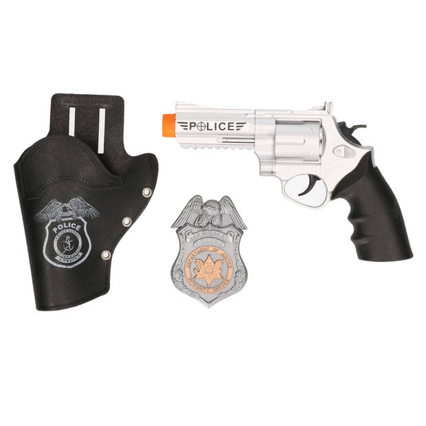 Politie verkleed cap/pet zwart met pistool/holster/badge voor kinderen - Verkleedhoofddeksels