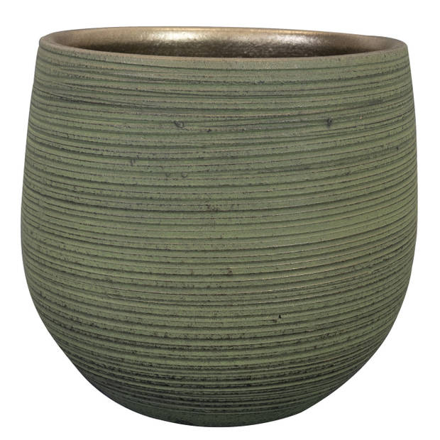 2x stuks plantenpot/bloempot keramiek donkergroen stripes relief - D26/H25 cm - Plantenpotten