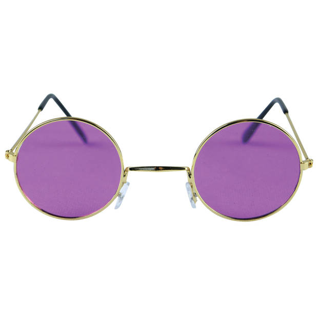 Paarse hippie flower power set van 2 zonnebrillen met ronde glazen - Verkleedbrillen