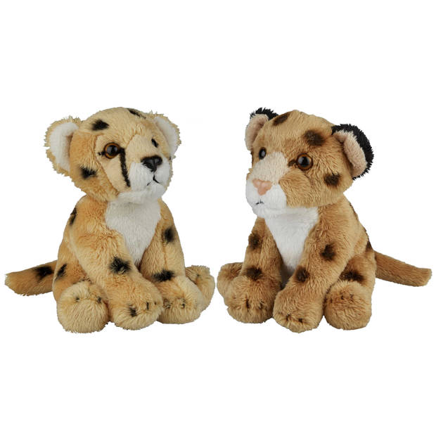 Safari dieren serie pluche knuffels 2x stuks - Cheetah en Luipaard van 15 cm - Knuffeldier