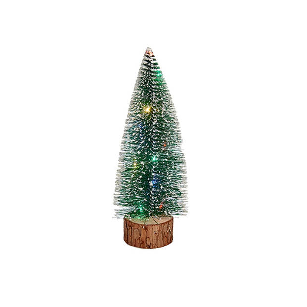 Krist+ Kleine decoraties kerstboompjes 2x stuks - 25 cm - met licht - Kerstdorpen