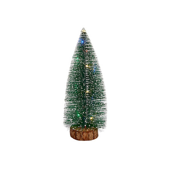 Kleine/mini decoratie kerstboompjes set van 3x st met gekleurd licht 25-35 cm - Kerstdorpen