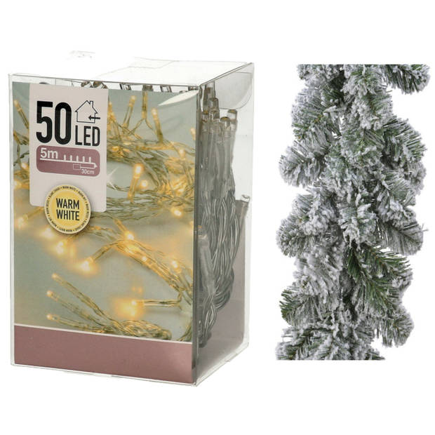 Groene dennenslingers 270 x 25 cm incl. kerstverlichting warm wit 50