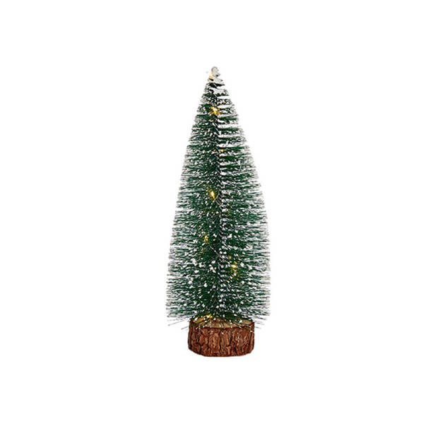 Kleine/mini decoratie kerstboompjes set van 2x st met licht 30-35 cm - Kerstdorpen