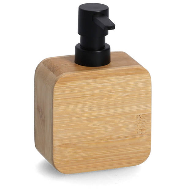 Zeller WC-borstel in houder met zeeppompje - bamboe hout - Badkameraccessoireset