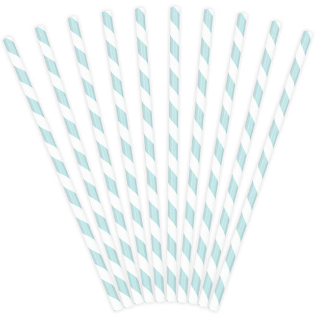 Drinkrietjes - papier - 10x - wit/lichtblauw strepen - 19,5 cm - rietjes - Drinkrietjes
