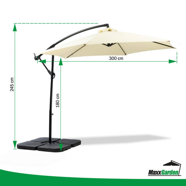 MaxxGarden Zweefparasol - Parasol set met Tegels - Ø300 cm (champagne)