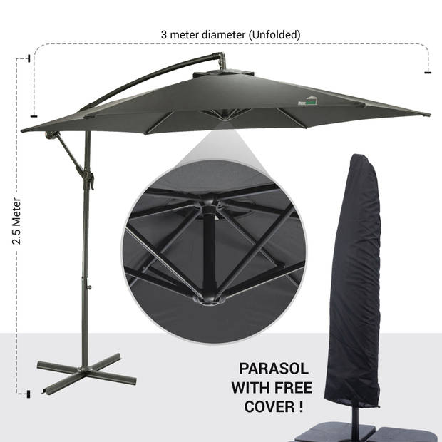 MaxxGarden Zweefparasol - Parasol set met Tegels - Ø300 cm (antraciet)