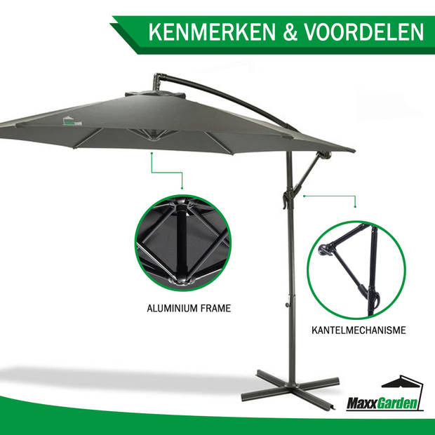 MaxxGarden Zweefparasol - Ø300 cm - Frame Royal Grey (antraciet)