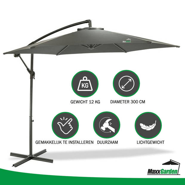 MaxxGarden Zweefparasol - Ø300 cm - Frame Royal Grey (antraciet)