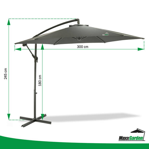 MaxxGarden Zweefparasol - Ø300 cm - Frame Royal Grey (antraciet)