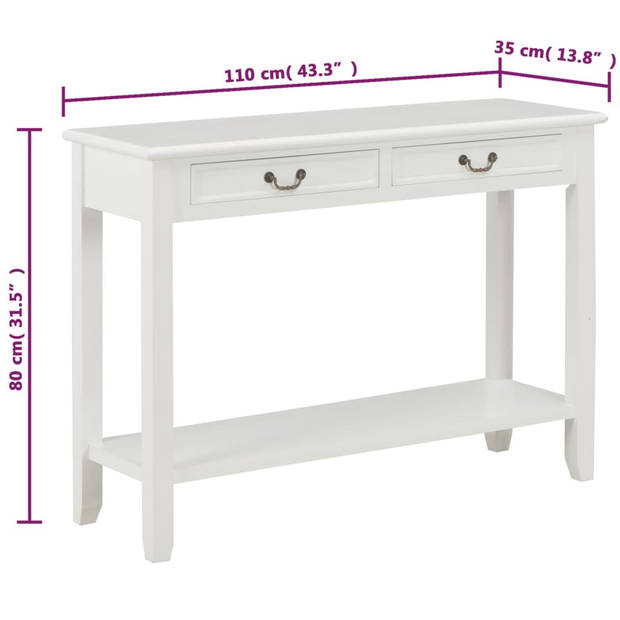 vidaXL Wandtafel 110x35x80 cm hout wit