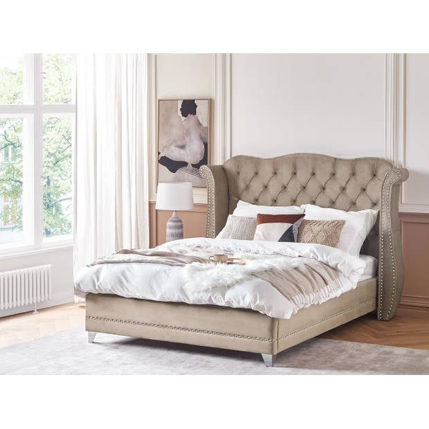 Beliani AYETTE - Tweepersoonsbed-Beige-Fluweel