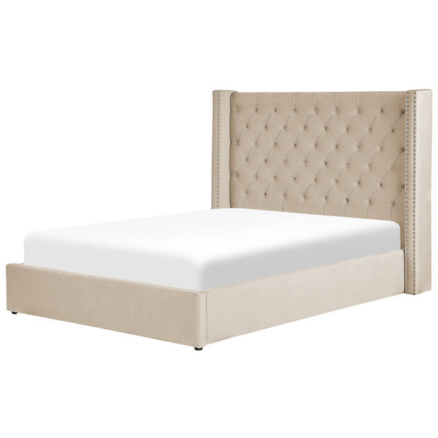 Beliani LUBBON - Tweepersoonsbed-Beige-Fluweel