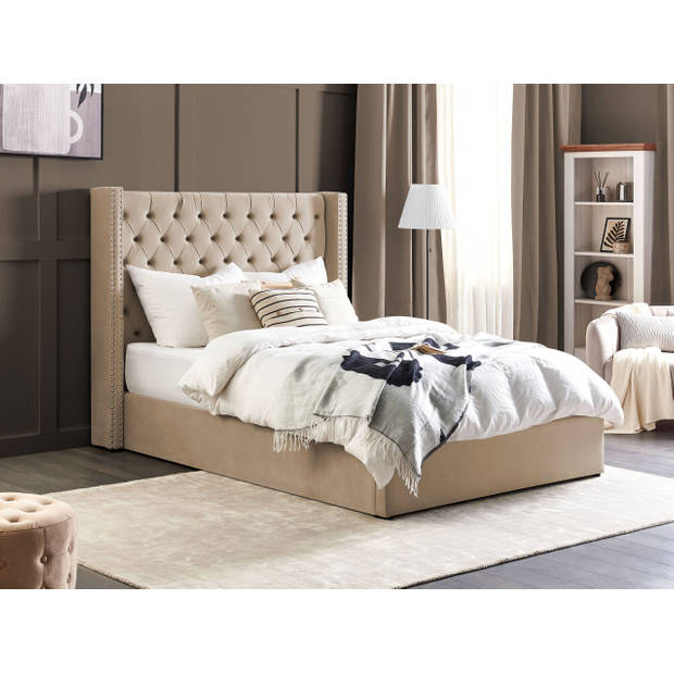 Beliani LUBBON - Tweepersoonsbed-Beige-Fluweel