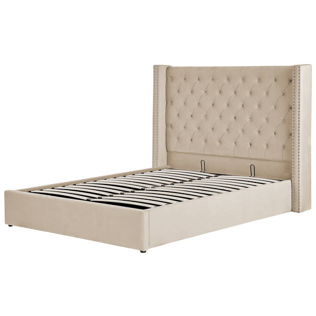 Beliani LUBBON - Tweepersoonsbed-Beige-Fluweel