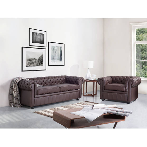 Beliani CHESTERFIELD - Driezitsbank-Bruin-Leer