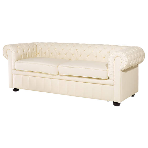 Beliani CHESTERFIELD - Driezitsbank-Beige-Leer