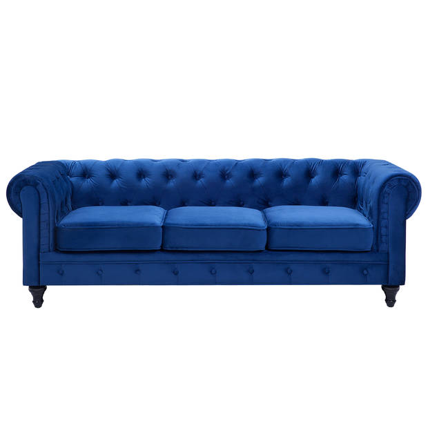 Beliani CHESTERFIELD - Driezitsbank-Blauw-Fluweel