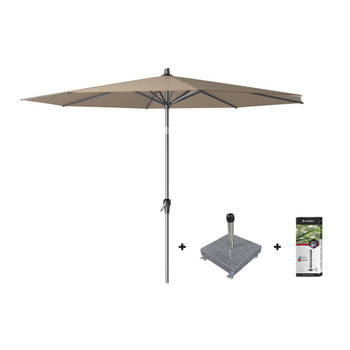 Platinum Riva stokparasol 3 m. rond - Taupe met voet en hoes