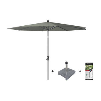 Platinum Riva stokparasol 3 m. rond - Olive met voet en hoes