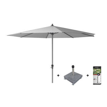 Platinum Riva stokparasol 3.5 m. rond - Light Grey met voet en hoes