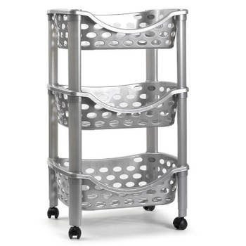 Keukentrolley/roltafel 3 laags kunststof zilver 40 x 65 cm - Opberg trolley