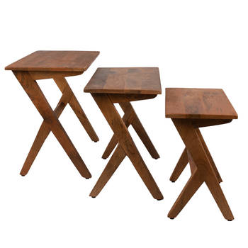 Clayre & Eef Bijzettafel Set van 3 54x35x51 cm Bruin Hout Rechthoek Sidetable Bruin Sidetable