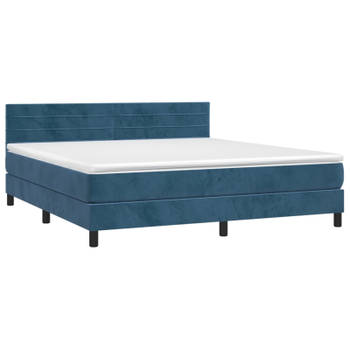 vidaXL Boxspring met matras en LED fluweel donkerblauw 180x200 cm