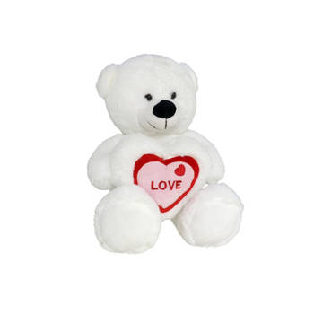 Pluche knuffelbeer met wit/rood Love hartje 20 cm - Knuffelberen