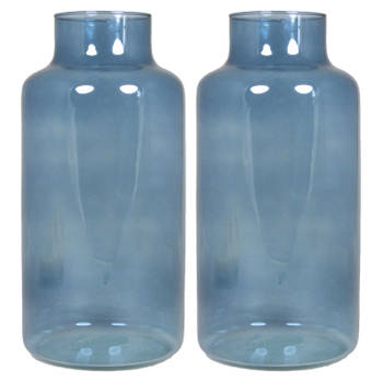 Floran Bloemenvaas Milan - 2x - transparant blauw glas - D15 x H30 cm - melkbus vaas met smalle hals - Vazen