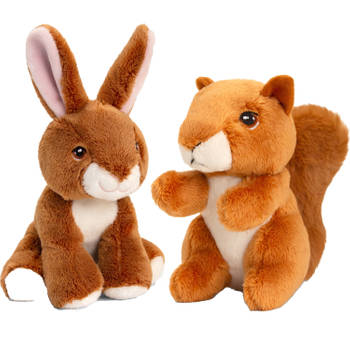 Pluche knuffels konijn en eekhoorn bosdieren vriendjes 12 cm - Knuffeldier