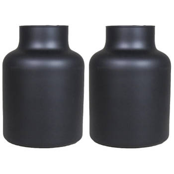 Floran Bloemenvaas Milan - 2x - mat zwart glas - D15 x H20 cm - melkbus vaas met smalle hals - Vazen