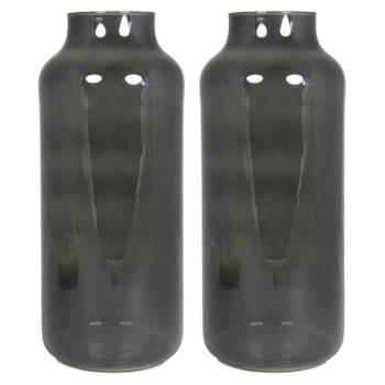 Set van 2x bloemenvazen - smoke grijs/transparant glas - H35 x D15 cm - Vazen