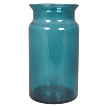 Bloemenvaas - turquoise blauw/transparant glas - H29 x D16 cm - Vazen