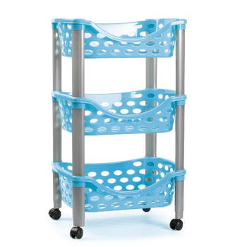 Keukentrolley/roltafel 3 laags kunststof blauw 40 x 65 cm - Opberg trolley