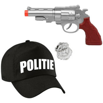 Politie verkleed cap/pet zwart met pistool voor volwassenen - Verkleedhoofddeksels