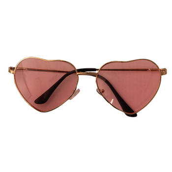 Hippie Flower Power Sixties hartjes glazen zonnebril roze - Verkleedbrillen
