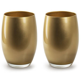 2x Stuks Bloemenvazen Galileo - goud kleurig stevig glas - H20 x D14 cm - Vazen