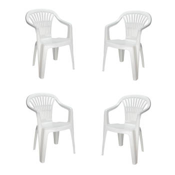 4goodz Siena 4x Witte Stapelbare Tuinstoelen - Plaatsbesparend