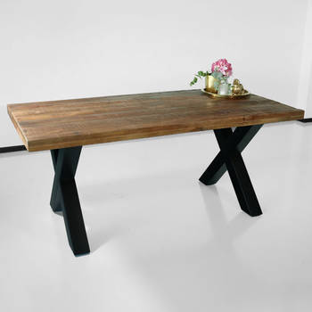 Eettafel rechthoekig mangohout Xavier 180cm duurzaam tafel met X-poot mango eetkamertafel rechthoek hout