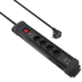 Stekkerdoos - 4 voudig - 2x USB - Aan/uit schakelaar - 1.5 meter - Zwart - Allteq