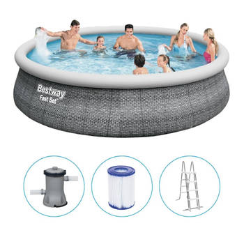Bestway - Fast Set - Opblaasbaar zwembad inclusief filterpomp en zwembadtrap - 457x107 cm - Rond