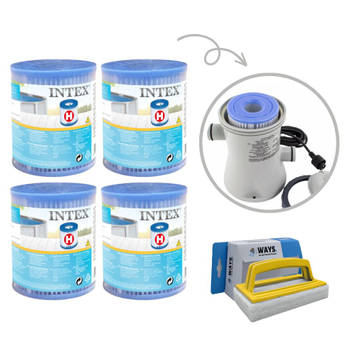 Intex - Voordeelverpakking - H filters geschikt voor filterpomp 28602GS - 4 stuks & WAYS scrubborstel