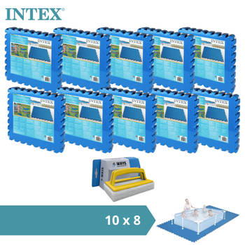 Intex - Zwembadtegels - 10 verpakkingen van 8 tegels - 20m² & WAYS scrubborstel